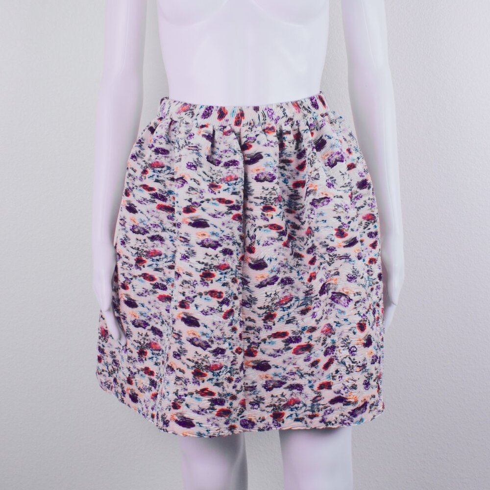 MSGM Floral Pattern Pleated Mini Skirt Puff Flower Print Size 0 EU 32 UK 4